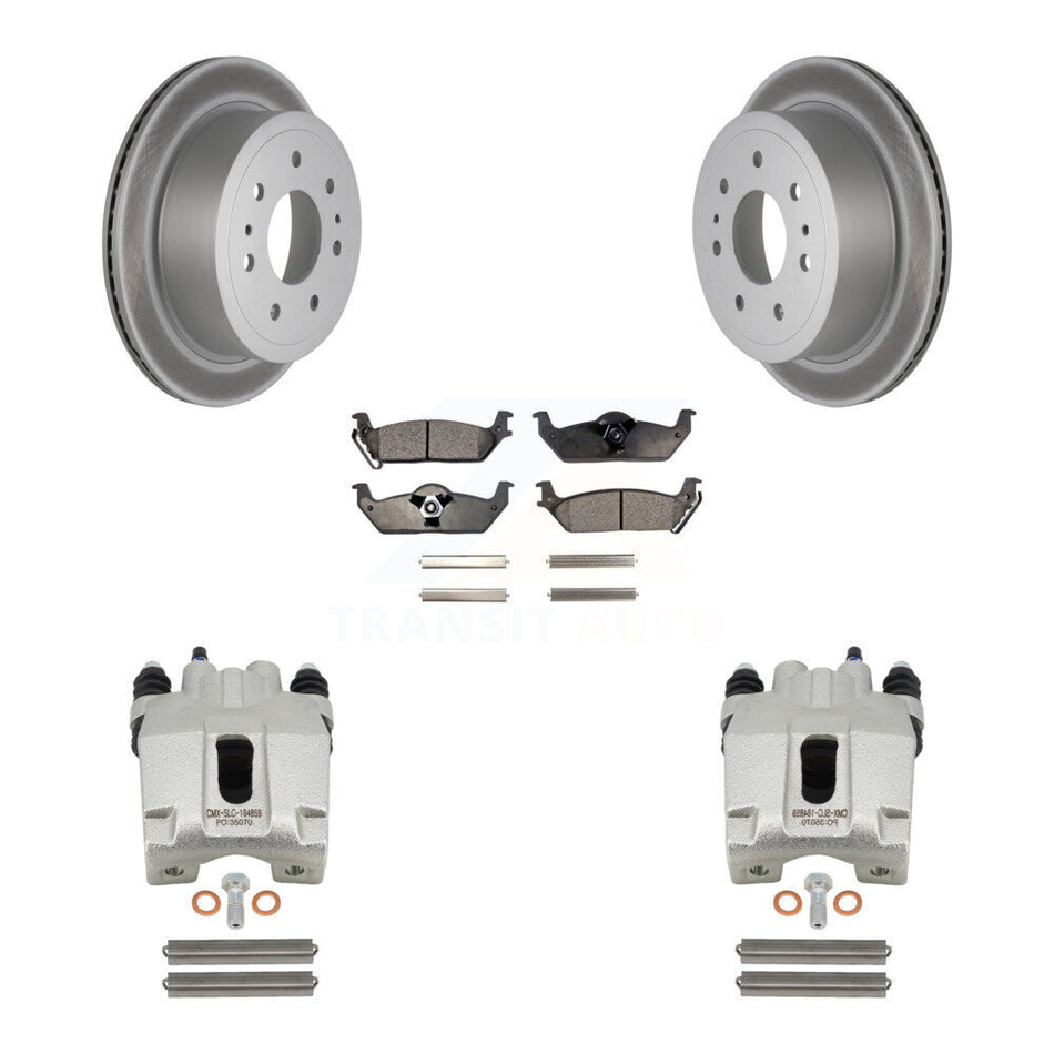 Rear Disc Brake Caliper Coated Rotors And Semi-Metallic Pads Kit For Ford F-150 Lincoln Mark LT KCG-100103P