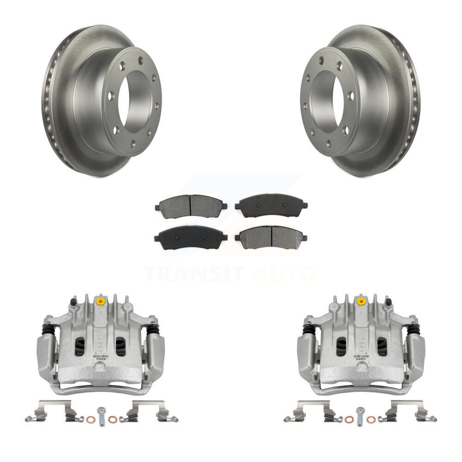 Rear Disc Brake Caliper Coat Rotor Semi-Metallic Pad Kit For Ford F-350 Super Duty F-250 KCG-100108S