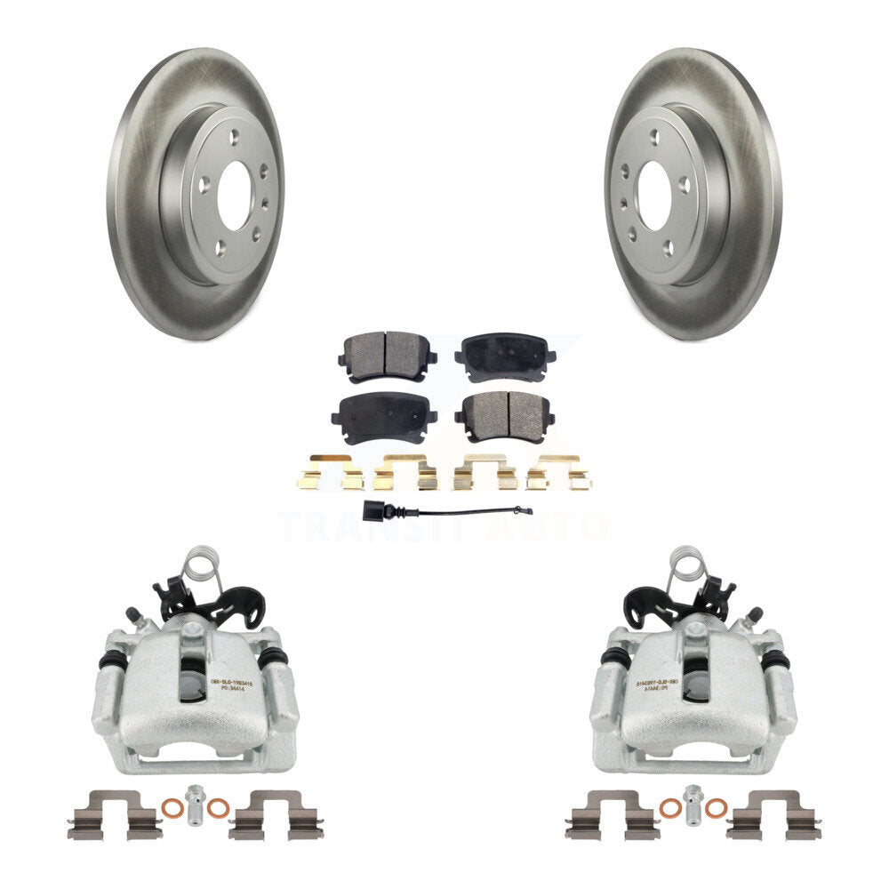 Rear Disc Brake Caliper Coated Rotors And Ceramic Pads Kit For 2008 Audi A4 Quattro With 300mm Diameter Rotor KCG-100108T by Transit Auto