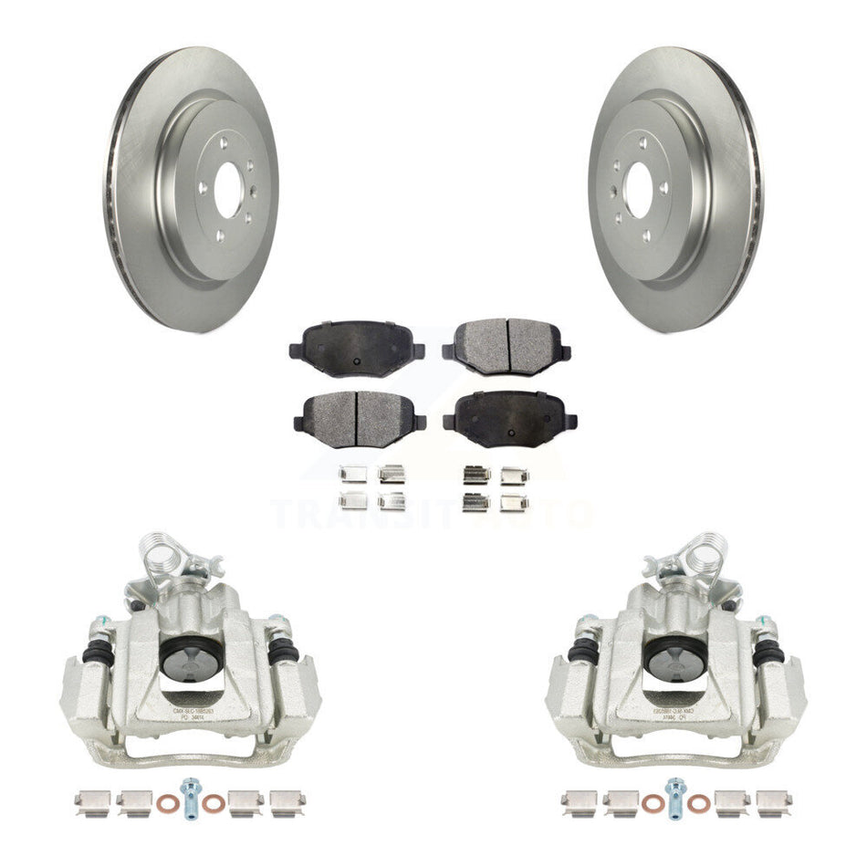 Rear Disc Brake Caliper Coated Rotors And Semi-Metallic Pads Kit For Ford Explorer Flex Lincoln MKS KCG-100123P by Transit Auto