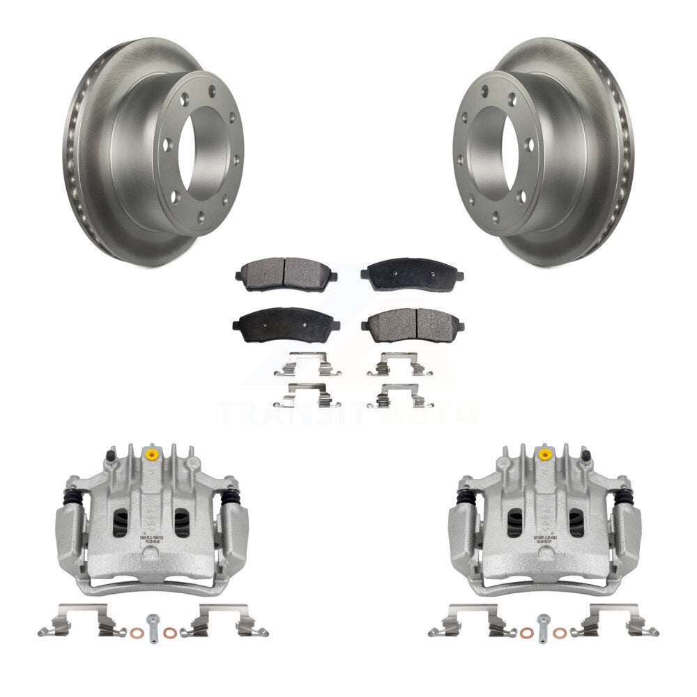 Rear Brake Caliper Coat Rotors Ceramic Pad Kit For Ford F-350 Super Duty F-250 Excursion KCG-100139T