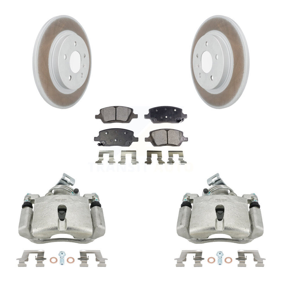 Rear Disc Brake Caliper Coated Rotors And Semi-Metallic Pads Kit For 2005 Chevrolet Uplander Pontiac Montana Buick Terraza Saturn Relay KCG-100159P