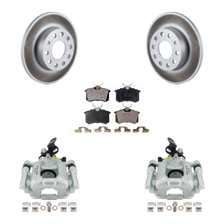 Rear Disc Brake Caliper Coated Rotors And Ceramic Pads Kit For 2011 Volkswagen Golf 2.0L With 256mm Diameter Rotor KCG-100161T by Transit Auto