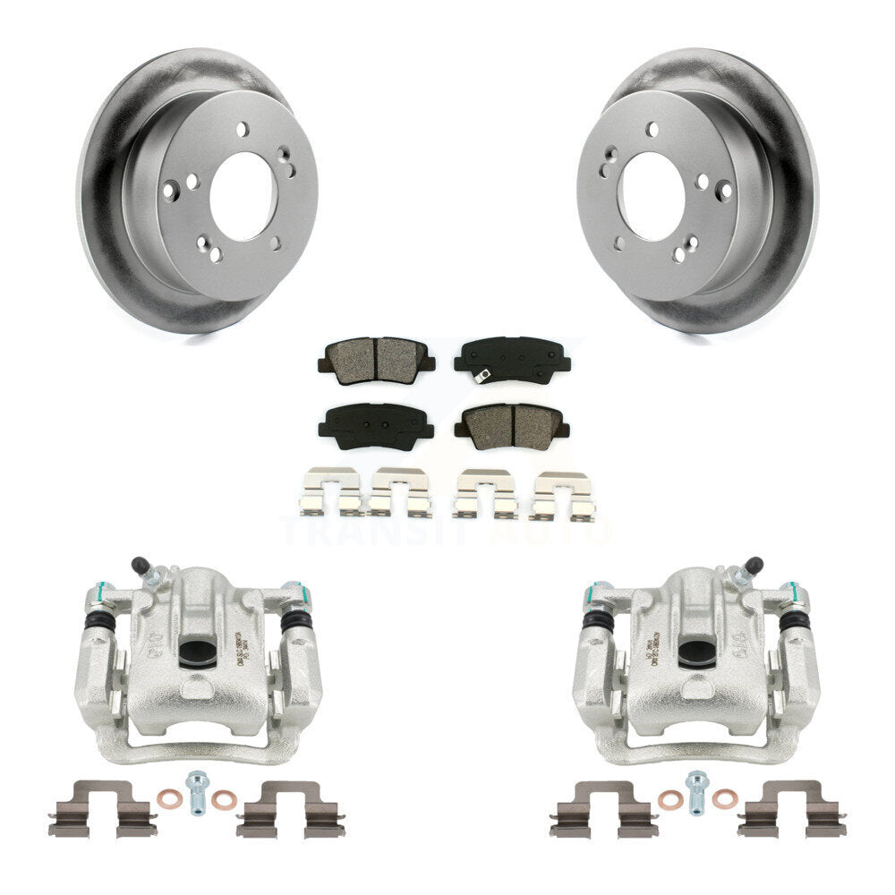 Rear Disc Brake Caliper Coated Rotors And Semi-Metallic Pads Kit For 2009-2010 Hyundai Sonata 2.4L KCG-100166S by Transit Auto