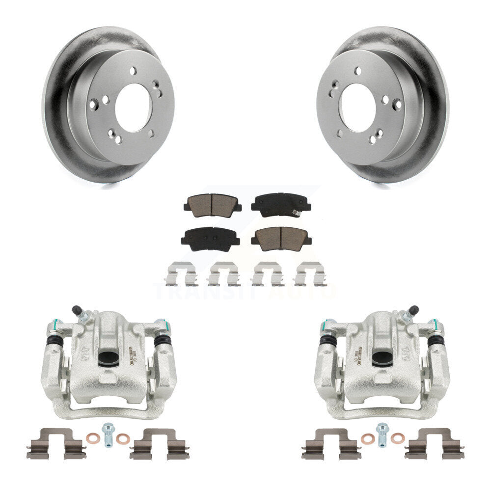 Rear Disc Brake Caliper Coated Rotors And Ceramic Pads Kit For 2009-2010 Hyundai Sonata 2.4L KCG-100173C by Transit Auto