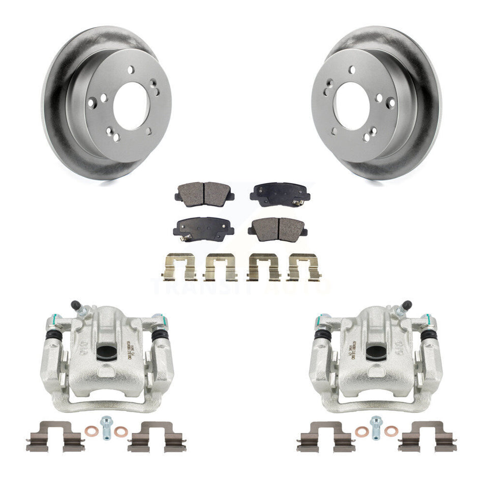 Rear Disc Brake Caliper Coated Rotors And Semi-Metallic Pads Kit For 2009-2010 Hyundai Sonata 2.4L KCG-100173P