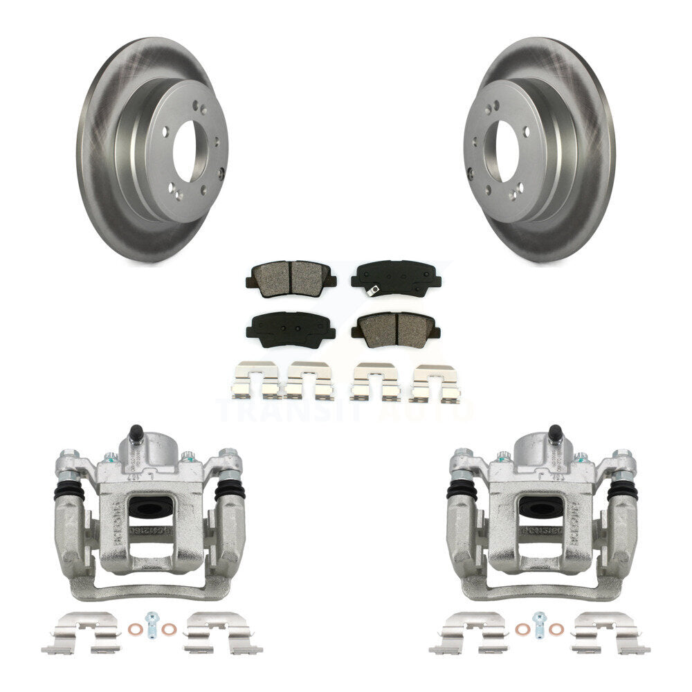 Rear Disc Brake Caliper Coat Rotor & Semi-Metallic Pad Kit For Hyundai Sonata Kia Optima KCG-100176S