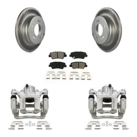 Rear Disc Brake Caliper Coat Rotor & Semi-Metallic Pad Kit For Hyundai Sonata Kia Optima KCG-100176S