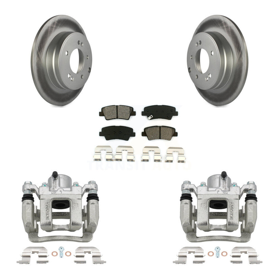 Rear Disc Brake Caliper Coat Rotor & Semi-Metallic Pad Kit For Hyundai Sonata Kia Optima KCG-100176S