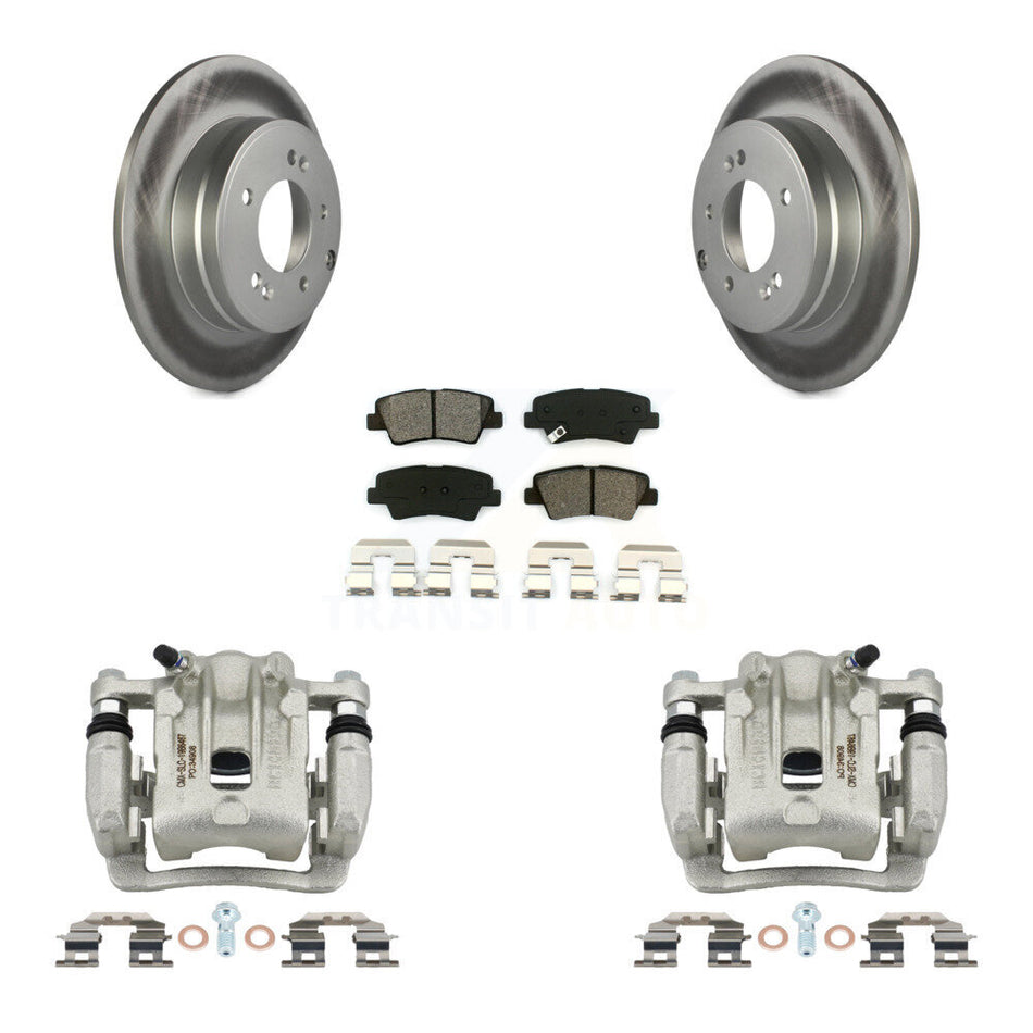 Rear Disc Brake Caliper Coat Rotors & Semi-Metallic Pad Kit For Kia Optima Hyundai Azera KCG-100177S
