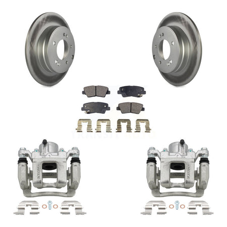 Rear Disc Brake Caliper Coat Rotor & Semi-Metallic Pad Kit For Hyundai Sonata Kia Optima KCG-100183P