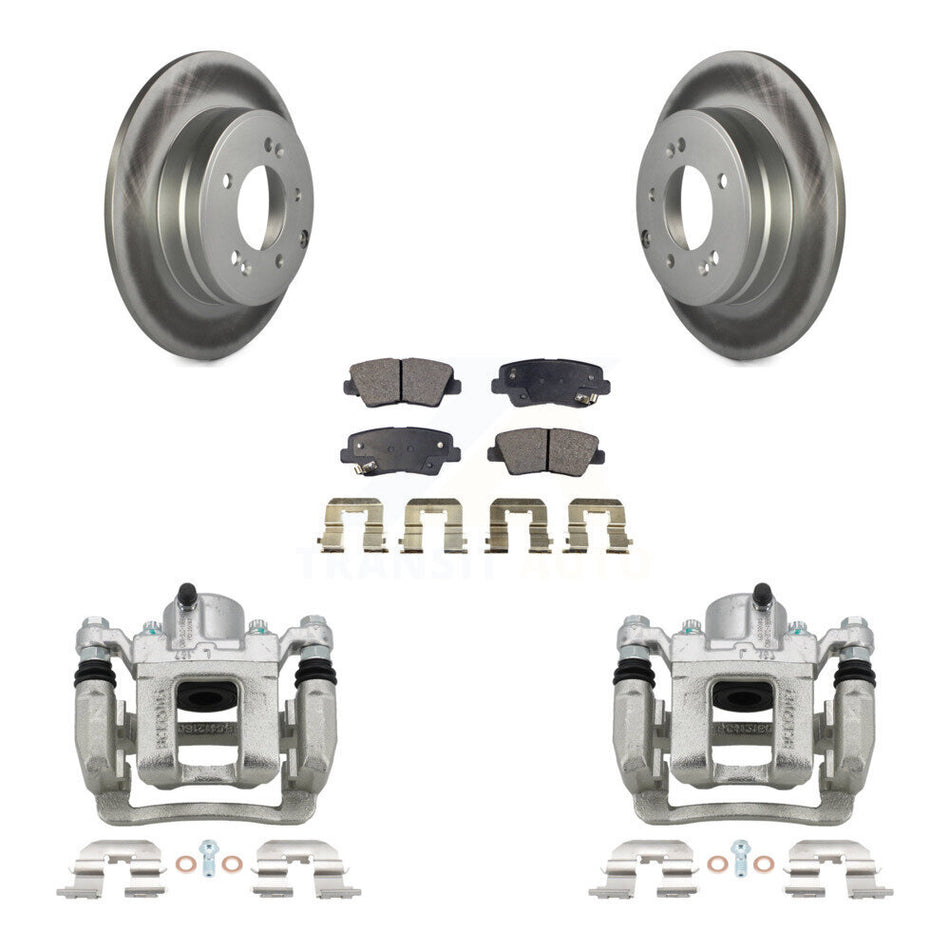 Rear Disc Brake Caliper Coat Rotor & Semi-Metallic Pad Kit For Hyundai Sonata Kia Optima KCG-100183P