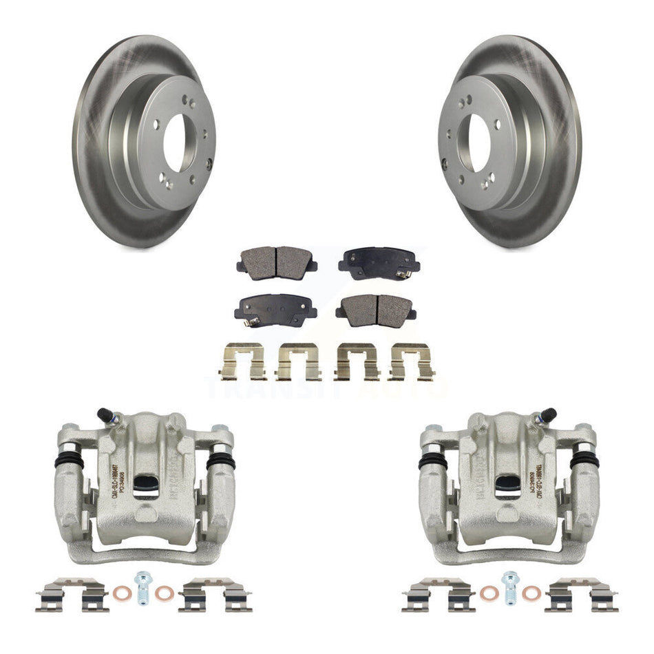 Rear Disc Brake Caliper Coat Rotors & Semi-Metallic Pad Kit For Kia Optima Hyundai Azera KCG-100184P