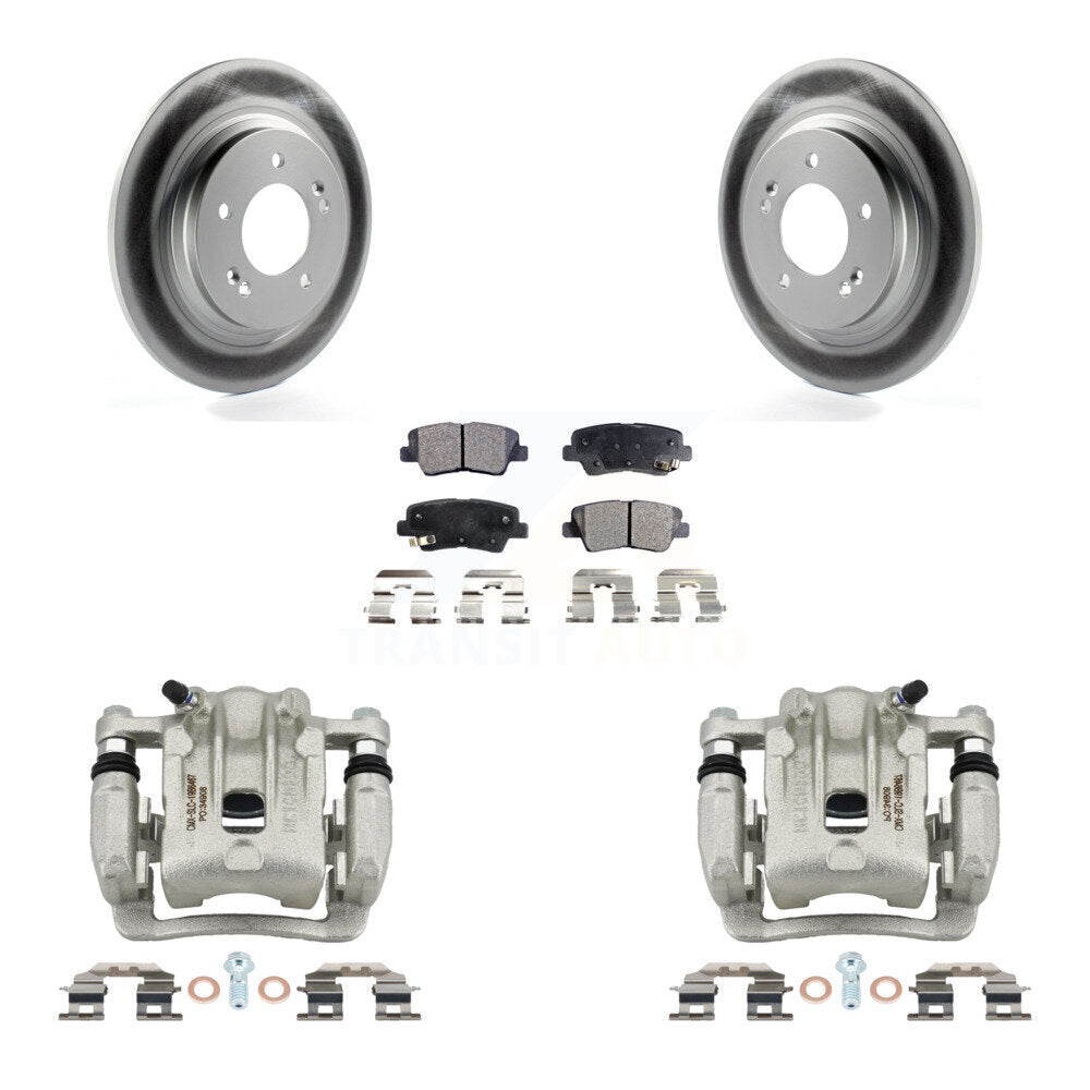 Rear Disc Brake Caliper Coated Rotors And Semi-Metallic Pad Kit For 2013 Kia Optima 2.0L KCG-100185P