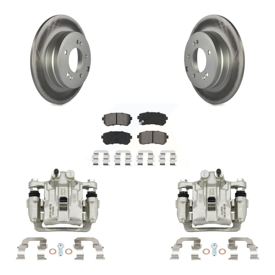 Rear Disc Brake Caliper Coat Rotor & Semi-Metallic Pad Kit For Hyundai Sonata Kia Optima KCG-100185S