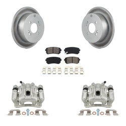 Rear Disc Brake Caliper Coated Rotors And Semi-Metallic Pads Kit For 2006-2007 Hyundai Accent Kia Rio Rio5 KCG-100190S