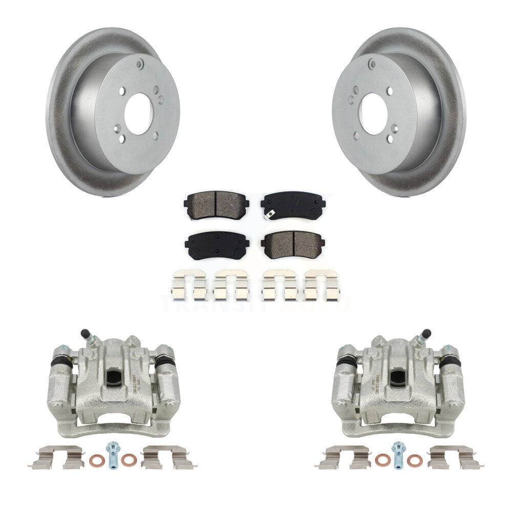 Rear Disc Brake Caliper Coated Rotors And Semi-Metallic Pads Kit For 2006-2007 Hyundai Accent Kia Rio Rio5 KCG-100190S by Transit Auto