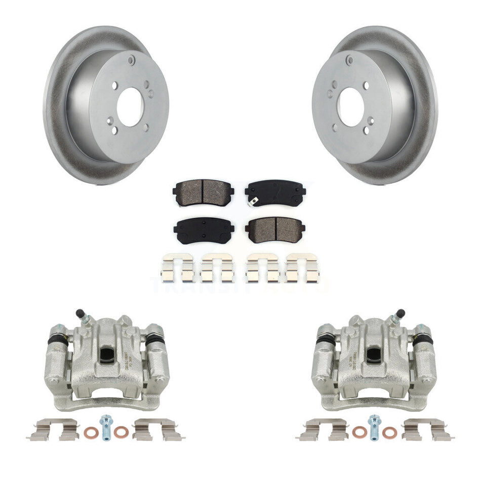 Rear Disc Brake Caliper Coated Rotors And Semi-Metallic Pads Kit For 2006-2007 Hyundai Accent Kia Rio Rio5 KCG-100190S