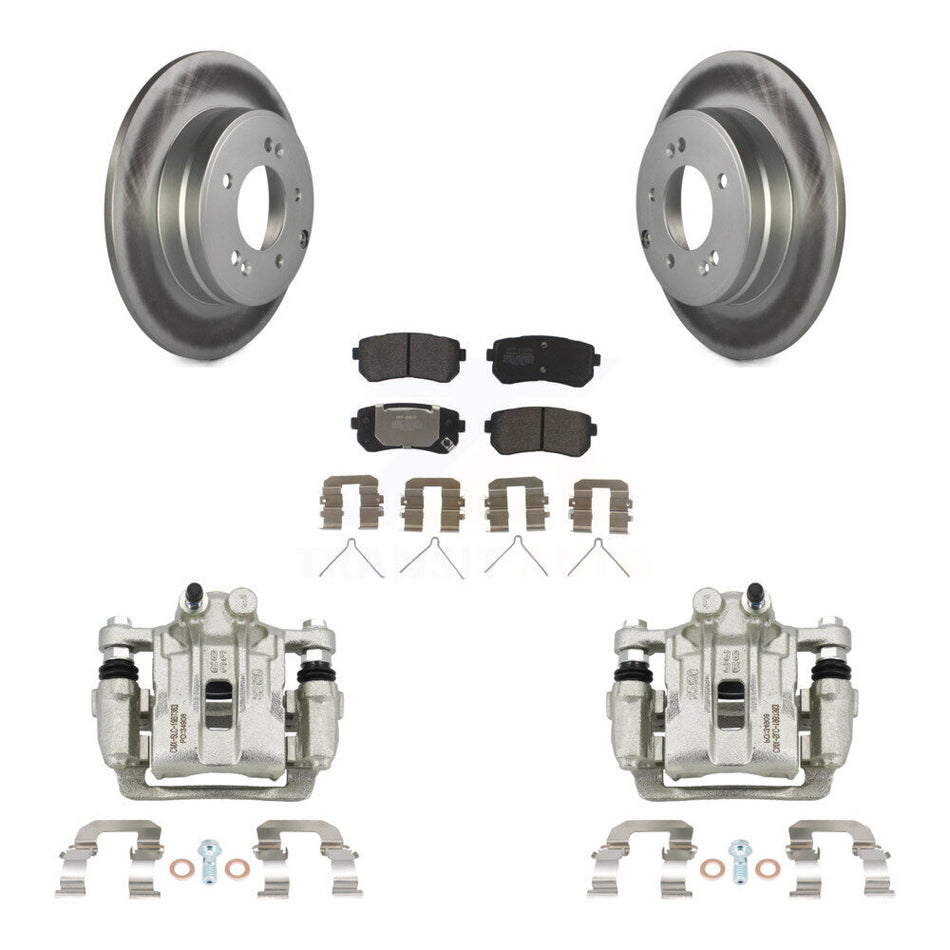 Rear Disc Brake Caliper Coat Rotor & Semi-Metallic Pad Kit For Hyundai Sonata Kia Optima KCG-100192P