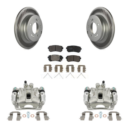Rear Disc Brake Caliper Coat Rotor & Semi-Metallic Pad Kit For Hyundai Sonata Kia Optima KCG-100193P