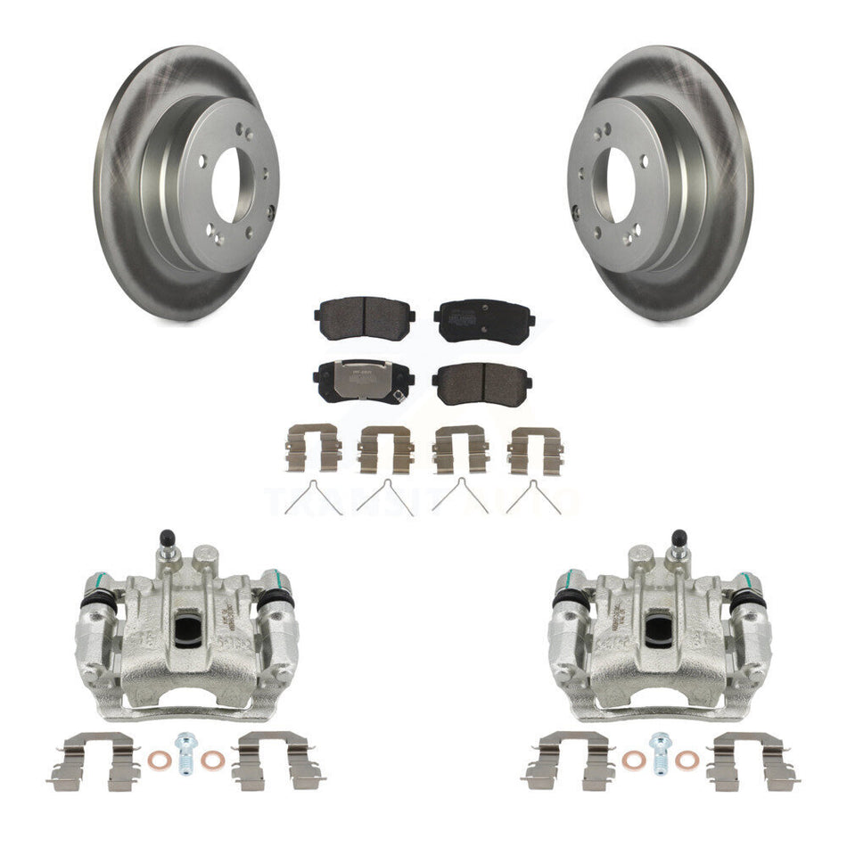 Rear Disc Brake Caliper Coat Rotor & Semi-Metallic Pad Kit For Hyundai Sonata Kia Optima KCG-100193P