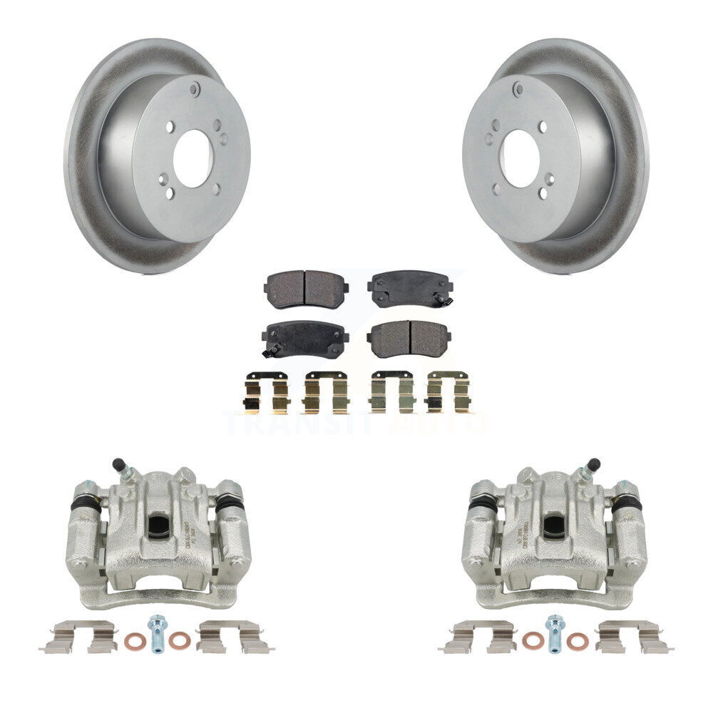 Rear Disc Brake Caliper Coated Rotors And Semi-Metallic Pads Kit For 2006-2007 Hyundai Accent Kia Rio Rio5 KCG-100196P by Transit Auto