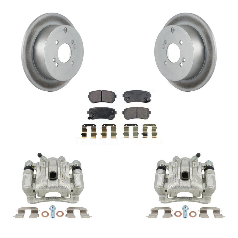 Rear Disc Brake Caliper Coated Rotors And Semi-Metallic Pads Kit For 2006-2007 Hyundai Accent Kia Rio Rio5 KCG-100196P