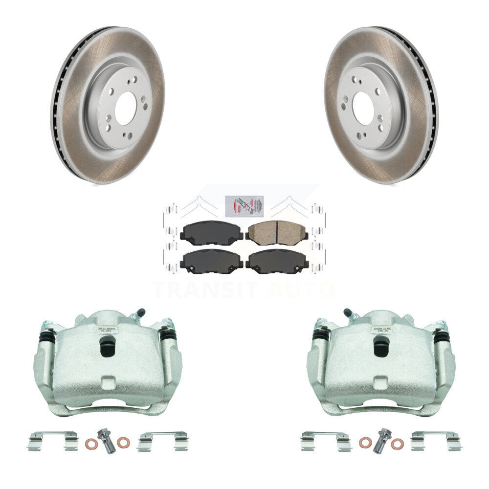 Front Disc Brake Caliper Coated Rotors And Ceramic Pads Kit For 2012-2016 Honda CR-V FWD KCG-100197N