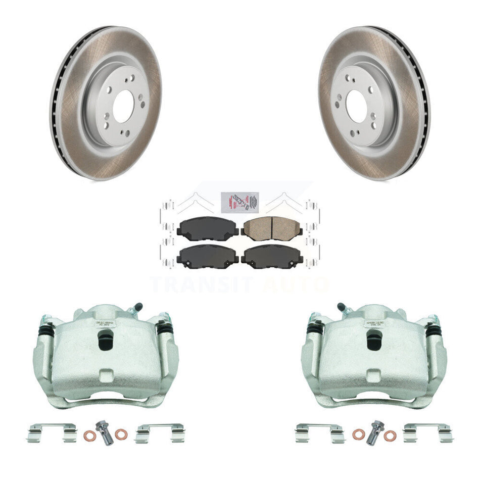 Front Disc Brake Caliper Coated Rotors And Ceramic Pads Kit For 2012-2016 Honda CR-V FWD KCG-100197N