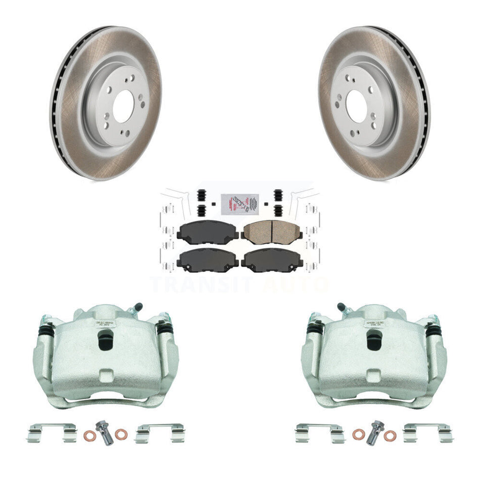 Front Disc Brake Caliper Coated Rotors And Ceramic Pads Kit For 2012-2016 Honda CR-V FWD KCG-100198N