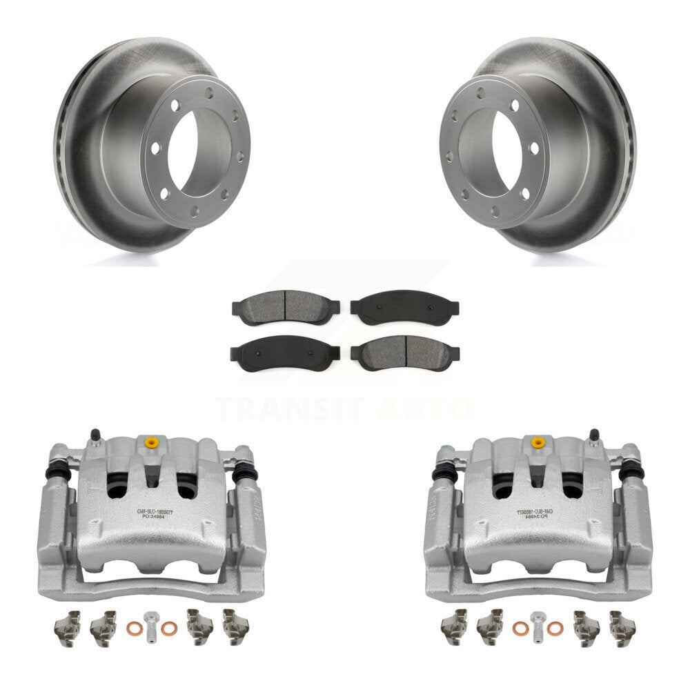 Rear Disc Brake Caliper Coat Rotor Semi-Metallic Pad Kit For Ford F-250 Super Duty F-350 KCG-100198S