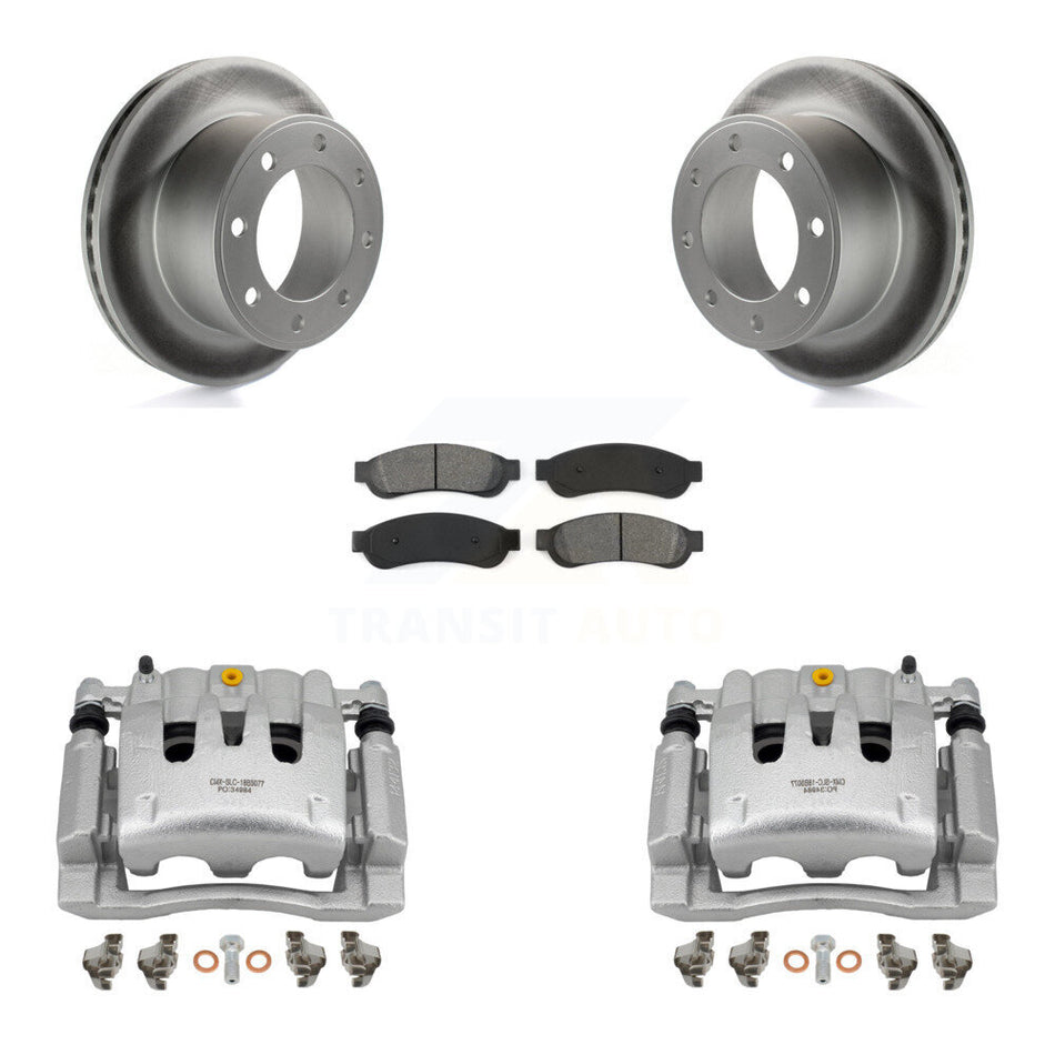 Rear Disc Brake Caliper Coat Rotor Semi-Metallic Pad Kit For Ford F-250 Super Duty F-350 KCG-100198S
