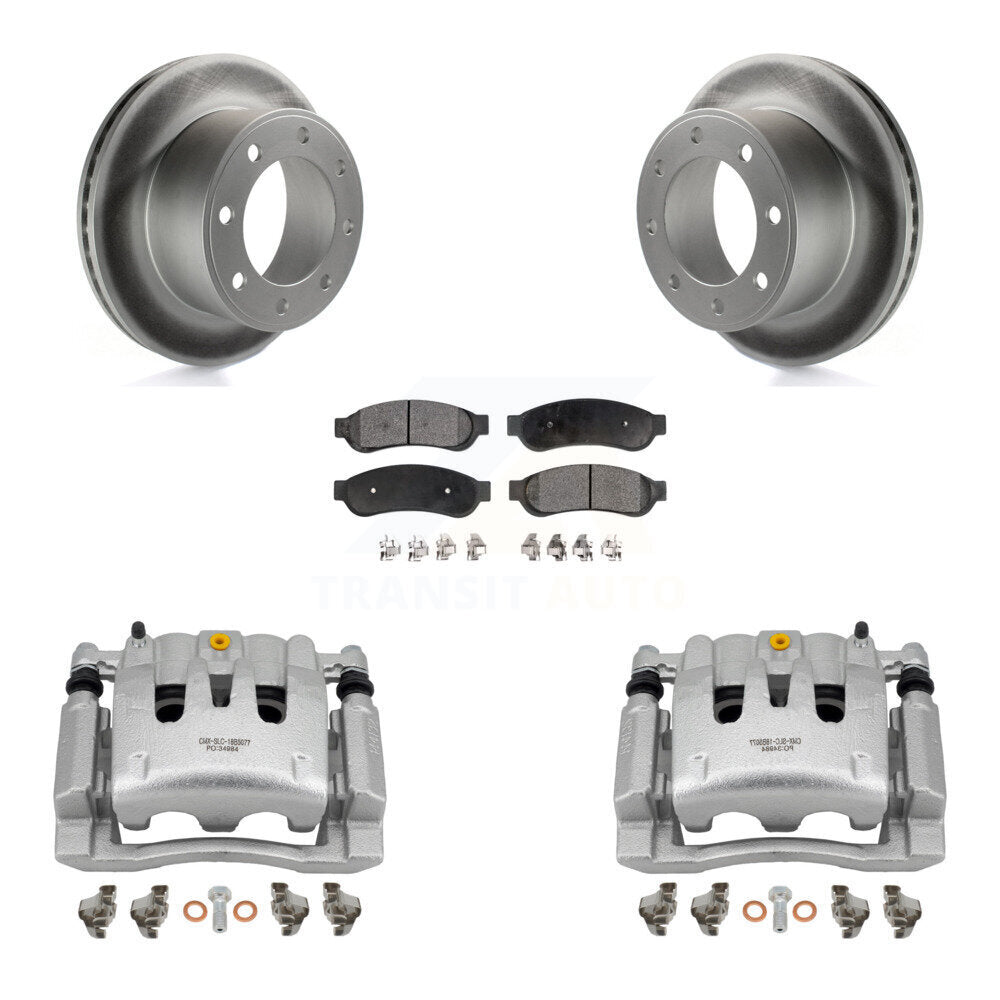 Rear Disc Brake Caliper Coat Rotor Semi-Metallic Pad Kit For Ford F-250 Super Duty F-350 KCG-100205P