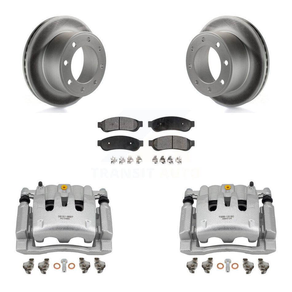 Rear Disc Brake Caliper Coat Rotor Semi-Metallic Pad Kit For Ford F-250 Super Duty F-350 KCG-100205P