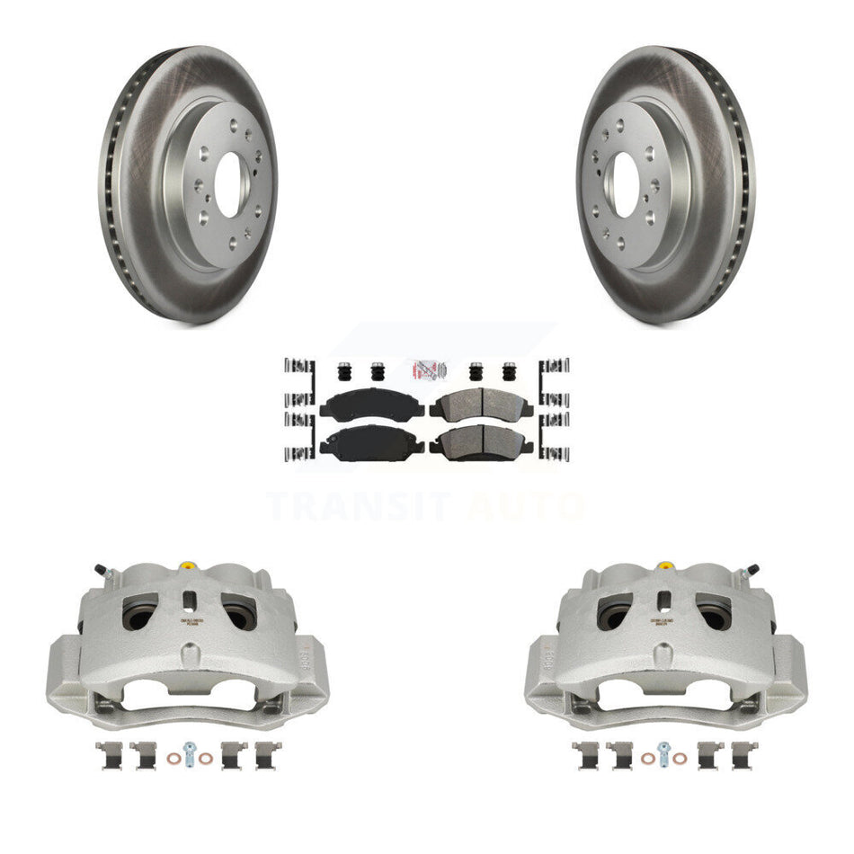 Front Disc Brake Caliper Coat Rotor Semi-Metallic Pad Kit For 2016 Chevrolet Suburban HD KCG-100208N