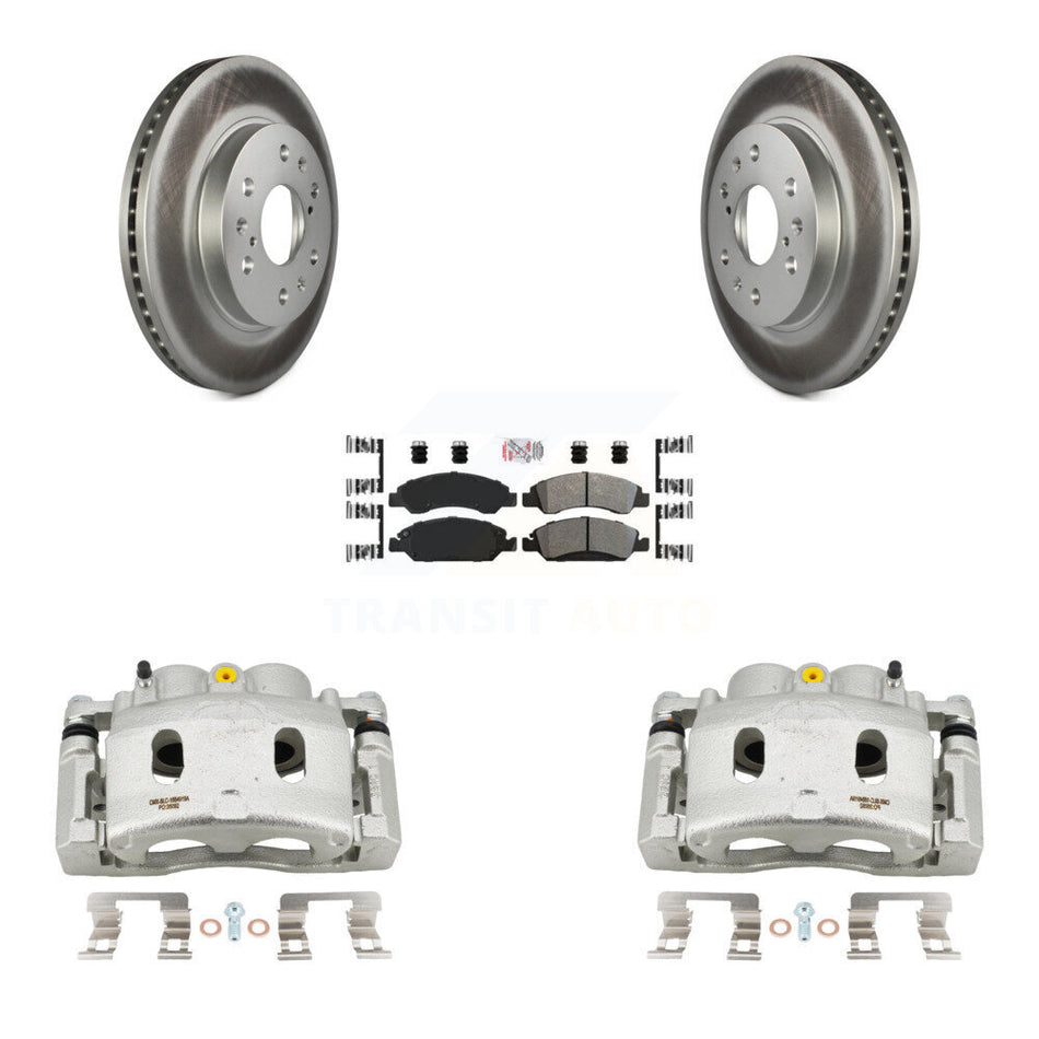 Front Brake Caliper Coat Rotor Semi-Metallic Pad Kit For GMC Sierra 1500 Chevrolet Tahoe KCG-100211N