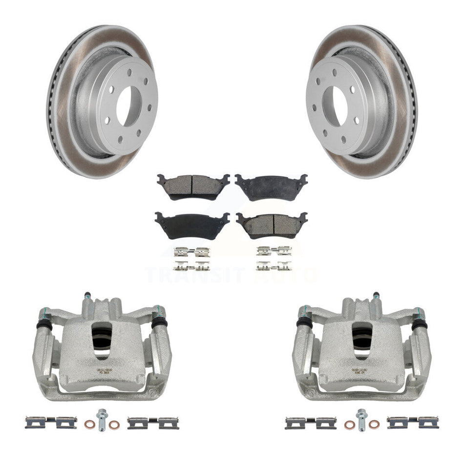 Rear Disc Brake Caliper Coated Rotors And Ceramic Pads Kit For 2012-2014 Ford F-150 With 7 Lug Wheels KCG-100215T