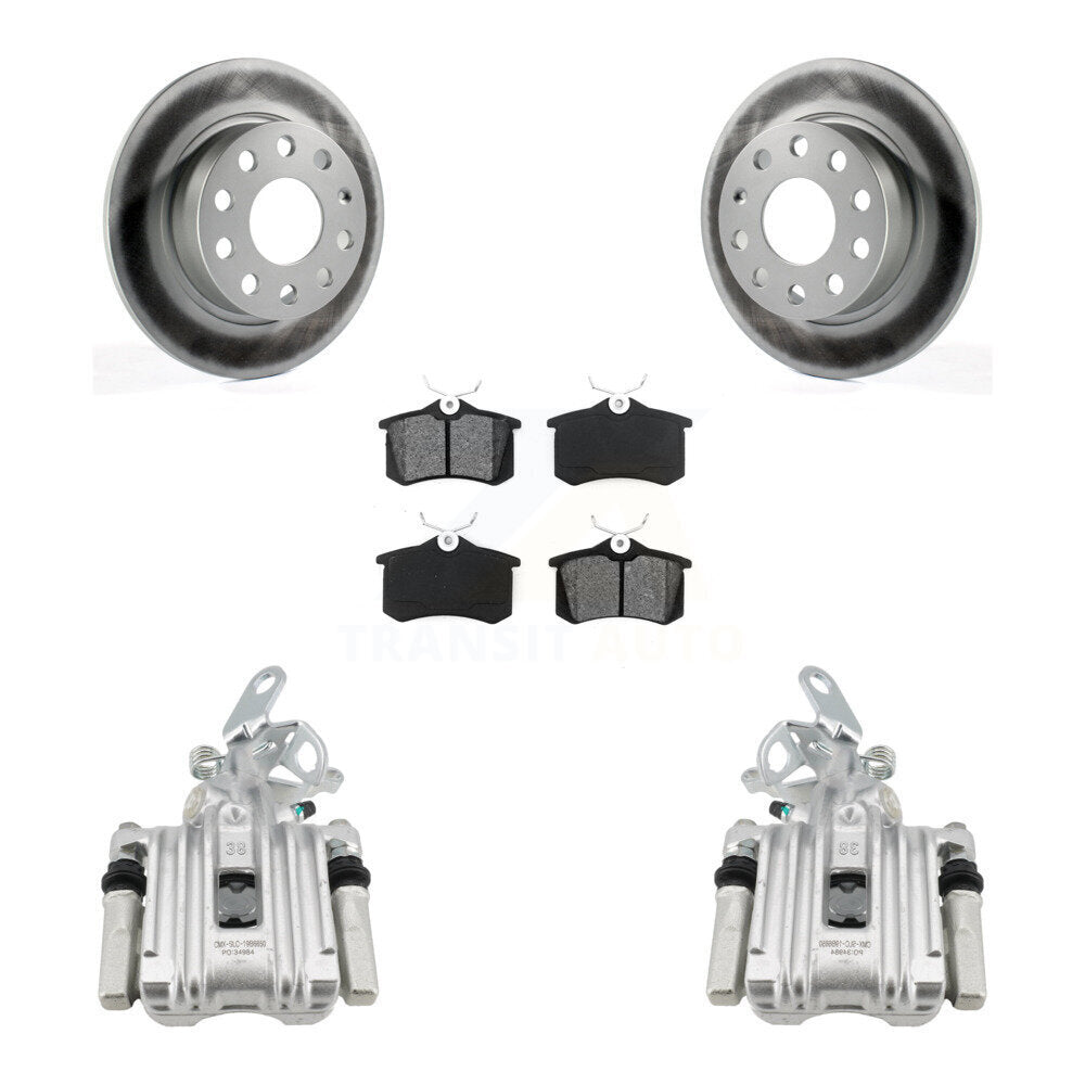 Rear Brake Caliper Coat Rotors Semi-Metallic Pad Kit For Volkswagen Jetta Beetle Audi A3 KCG-100222S