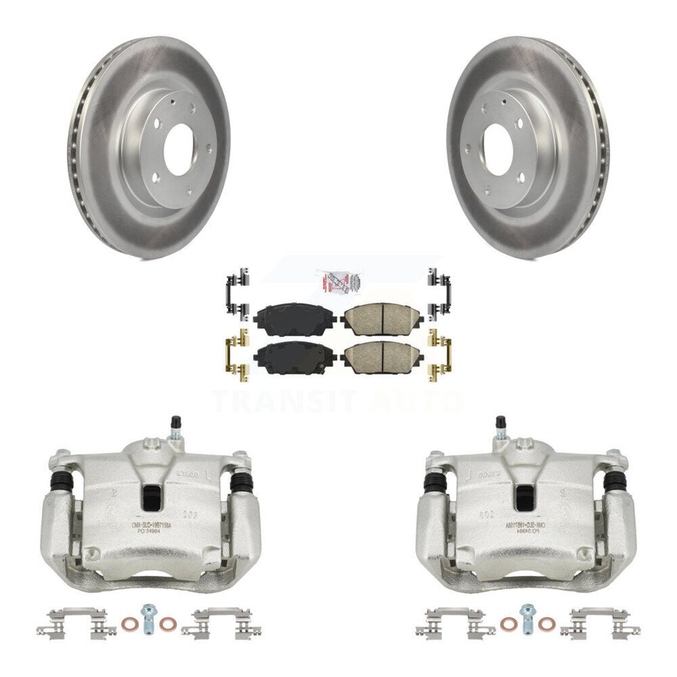 Front Disc Brake Caliper Coated Rotors And Ceramic Pads Kit For 2016-2018 Mazda CX-3 AWD KCG-100223N