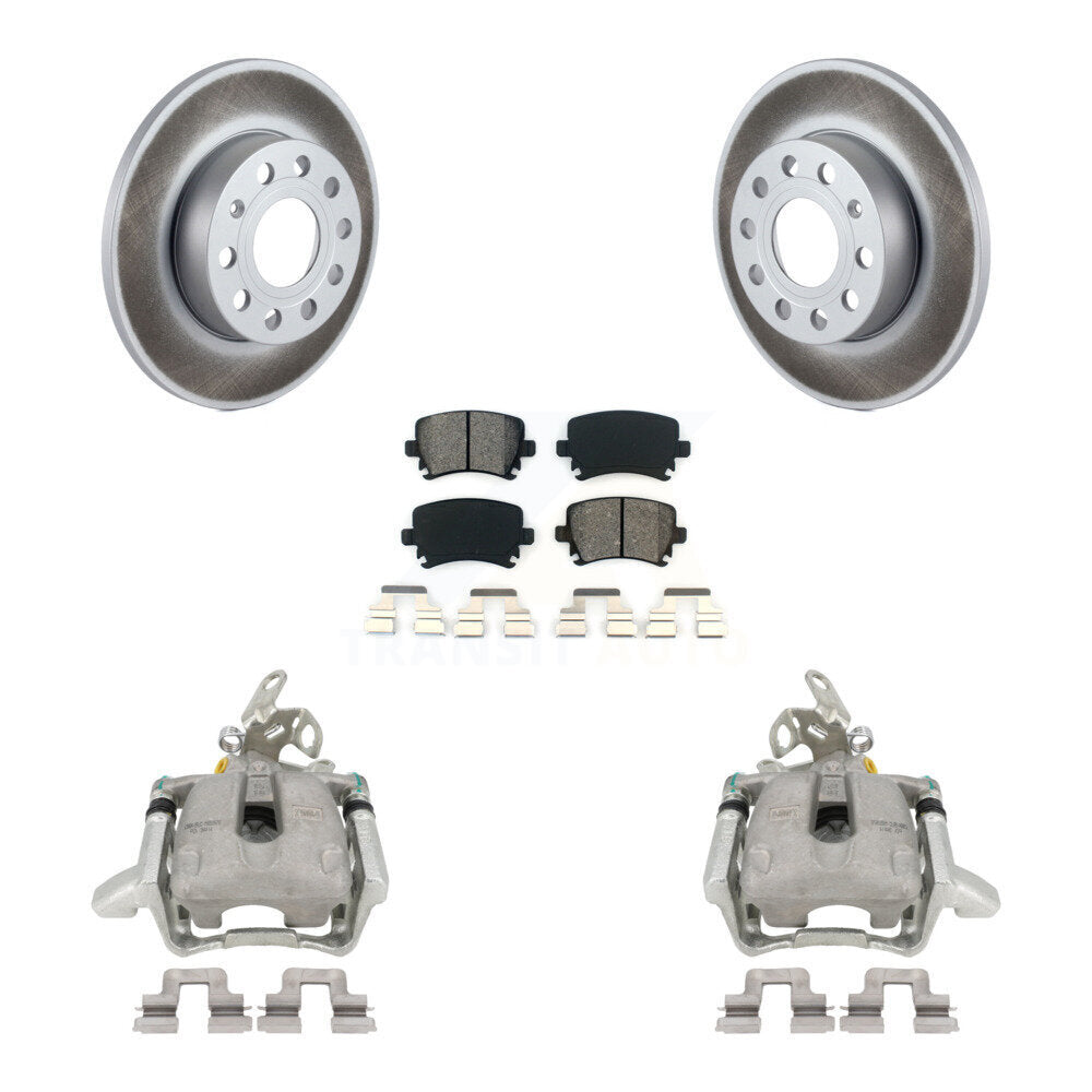 Rear Disc Brake Caliper Coated Rotors And Semi-Metallic Pads Kit For Volkswagen Jetta Rabbit KCG-100226S by Transit Auto