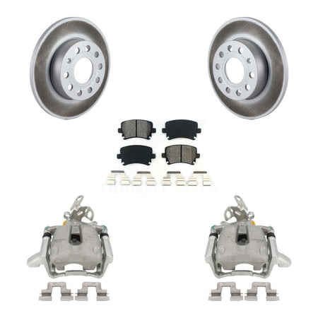 Rear Disc Brake Caliper Coated Rotors And Semi-Metallic Pads Kit For Volkswagen Jetta Rabbit KCG-100226S by Transit Auto