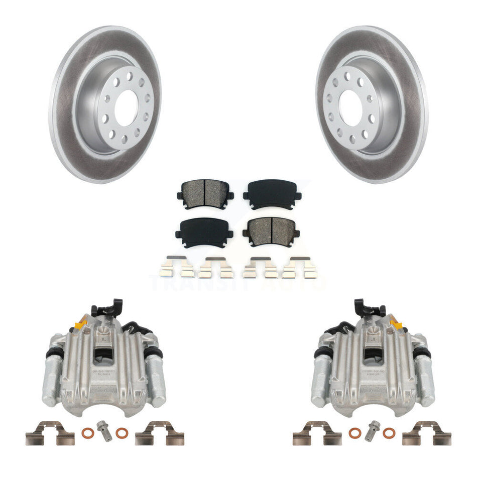Rear Disc Brake Caliper Coated Rotors And Semi-Metallic Pads Kit For Volkswagen Jetta With 286mm Diameter Rotor 7th 8th Digit Of VIN Is "1K" KCG-100229S