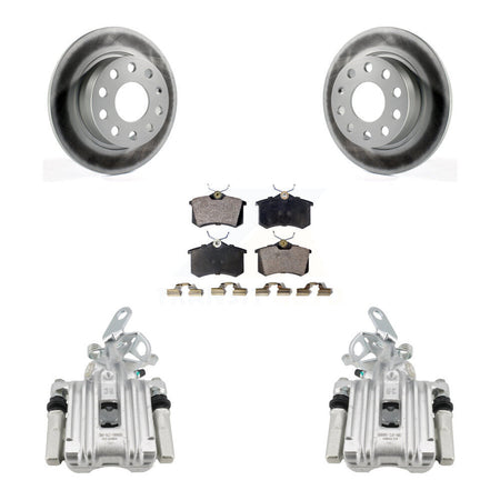 Rear Brake Caliper Coat Rotors Semi-Metallic Pad Kit For Volkswagen Jetta Beetle Audi A3 KCG-100230P
