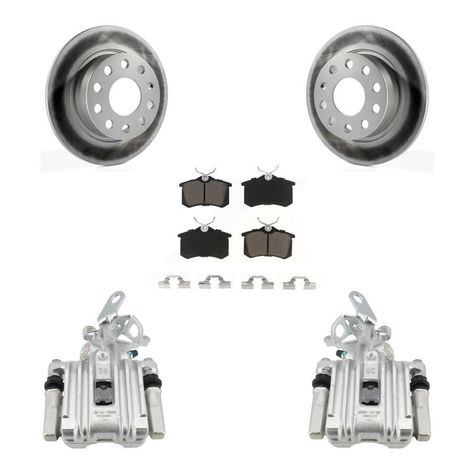 Rear Disc Brake Caliper Coat Rotor & Ceramic Pad Kit For Volkswagen Jetta Beetle Audi A3 KCG-100231C