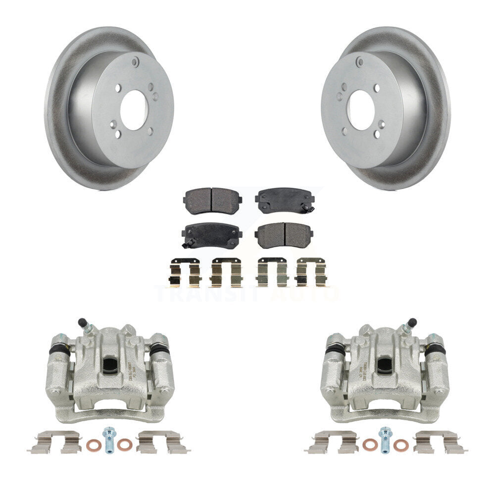 Rear Disc Brake Caliper Coated Rotors And Ceramic Pads Kit For 2006-2007 Hyundai Accent Kia Rio Rio5 KCG-100232T by Transit Auto