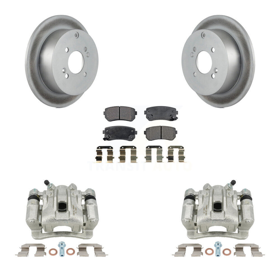 Rear Disc Brake Caliper Coated Rotors And Ceramic Pads Kit For 2006-2007 Hyundai Accent Kia Rio Rio5 KCG-100232T