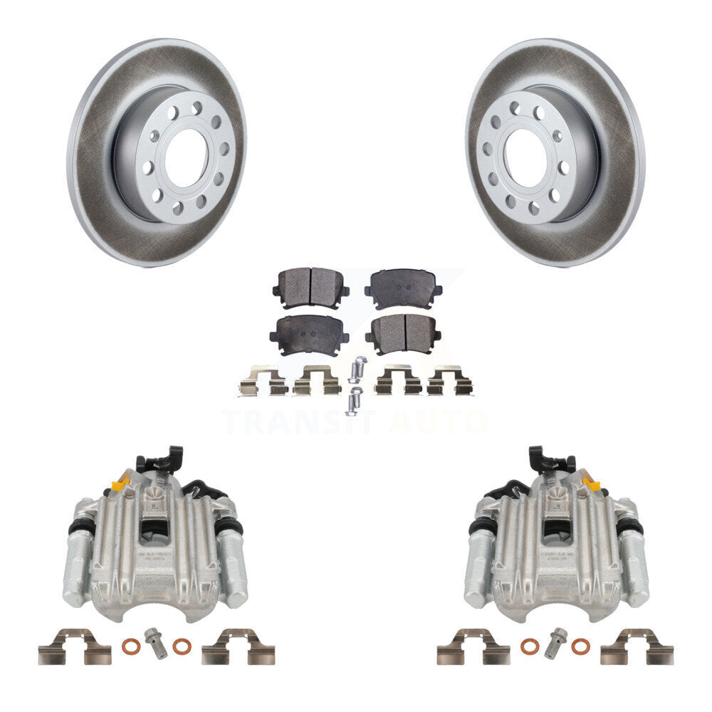 Rear Disc Brake Caliper Coated Rotors And Semi-Metallic Pads Kit For Volkswagen Jetta With 260mm Diameter Rotor 7th 8th Digit Of VIN Is "1K" KCG-100233P by Transit Auto