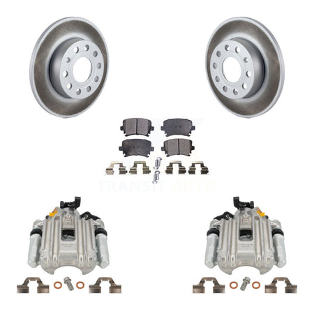 Rear Disc Brake Caliper Coated Rotors And Semi-Metallic Pads Kit For Volkswagen Jetta With 260mm Diameter Rotor 7th 8th Digit Of VIN Is "1K" KCG-100233P by Transit Auto