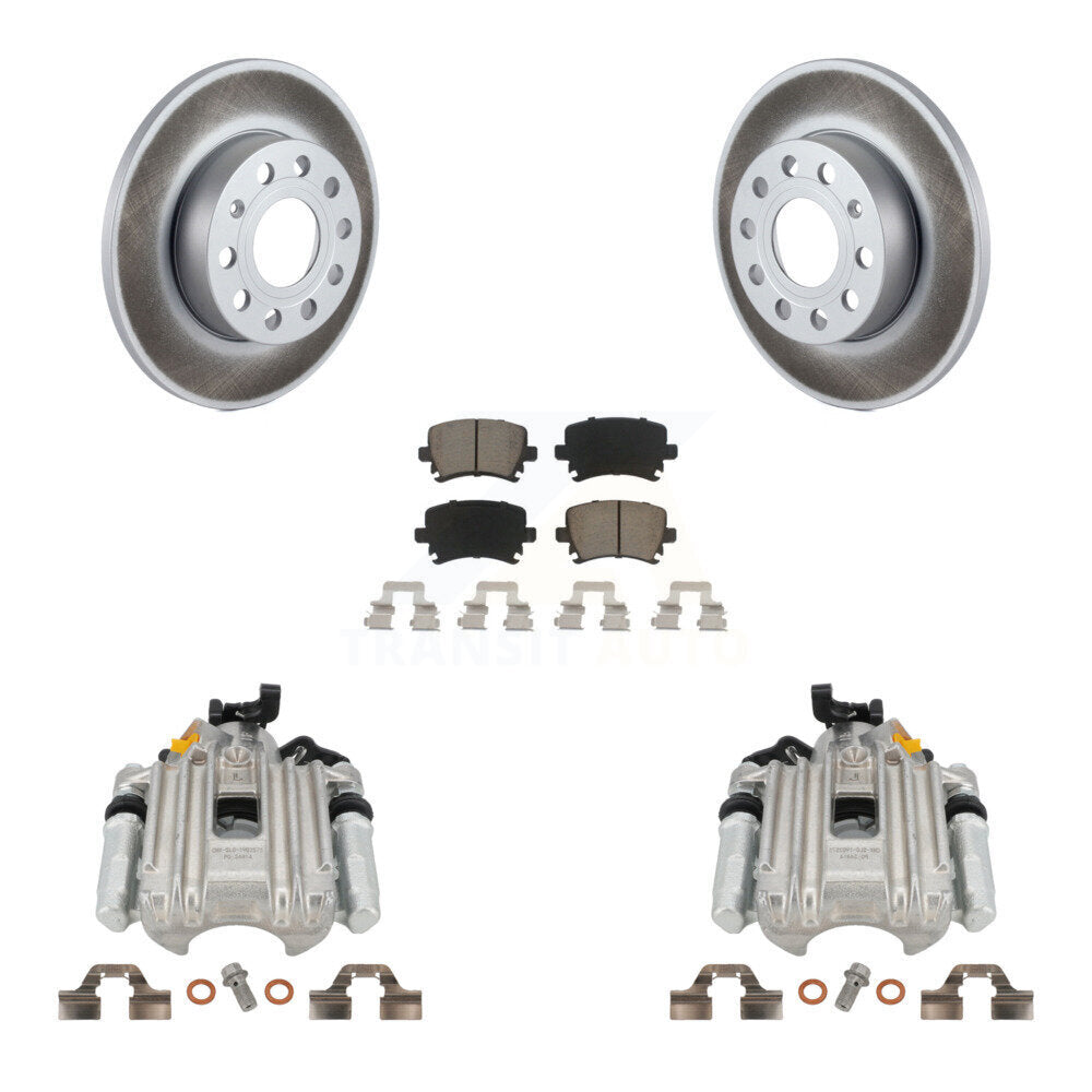 Rear Disc Brake Caliper Coated Rotors And Ceramic Pads Kit For Volkswagen Jetta With 260mm Diameter Rotor 7th 8th Digit Of VIN Is "1K" KCG-100234C by Transit Auto