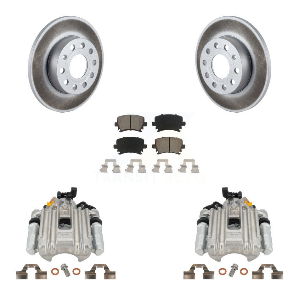 Rear Disc Brake Caliper Coated Rotors And Ceramic Pads Kit For Volkswagen Jetta With 260mm Diameter Rotor 7th 8th Digit Of VIN Is "1K" KCG-100234C by Transit Auto